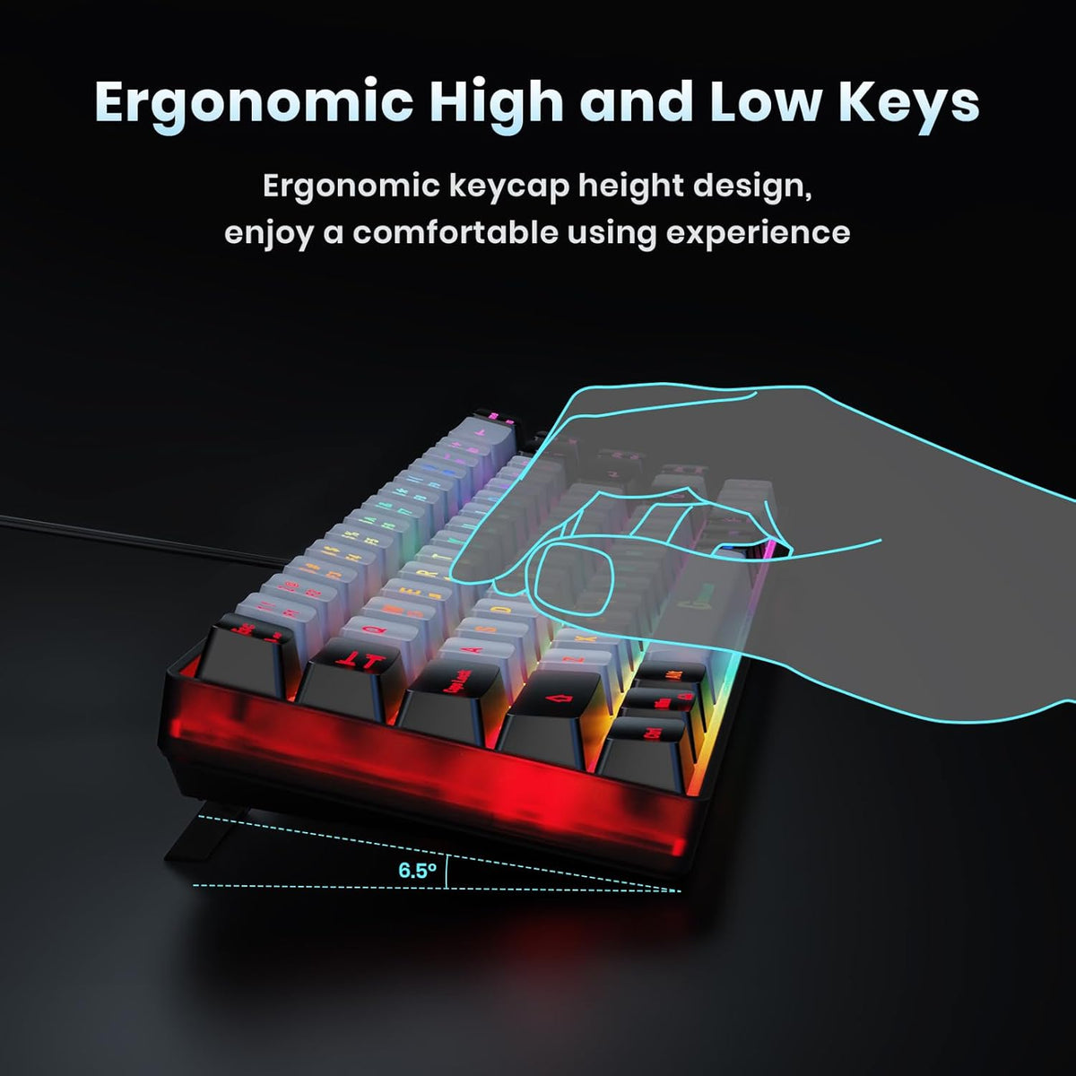 65% Gaming Keyboard, Wired Backlit Mini Keyboard, Ultra-Compact Anti-Ghosting No-Conflict 68 Keys Membrane Gaming Wired Keyboard