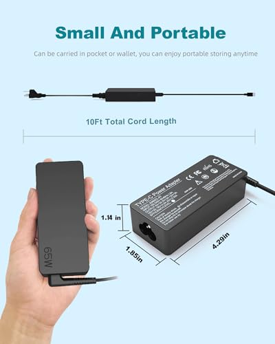 65W 45W USB C Laptop Charger Compatible with Lenovo ThinkPad T14 T15 T16 E16 E15 gen 1 gen 2 X1 Yoga L13 7i Computer AC Power Adapter