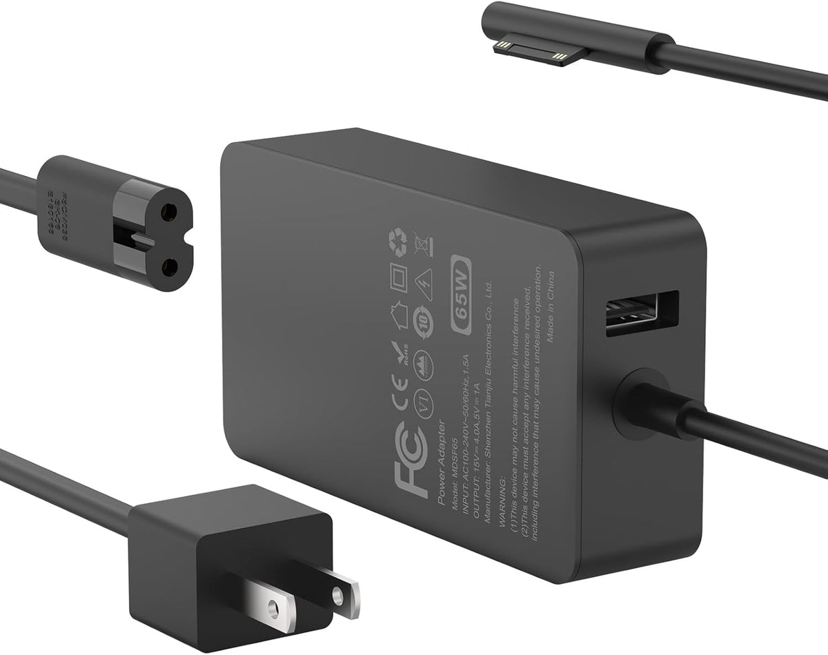 65W Charger Compatible with Microsoft Surface Pro 11, 10, 9, 8, 7+, 7, 6, 5, 4, 3, X, Power Adapter for Windows Surface Laptop 7/6/5/4/3/2/1