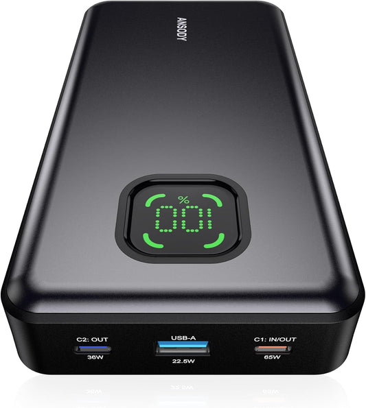 65W Power Bank, 25000mAh Travel Essential USB C Laptop Portable Charger, 100W Total Fast Charging Battery Pack