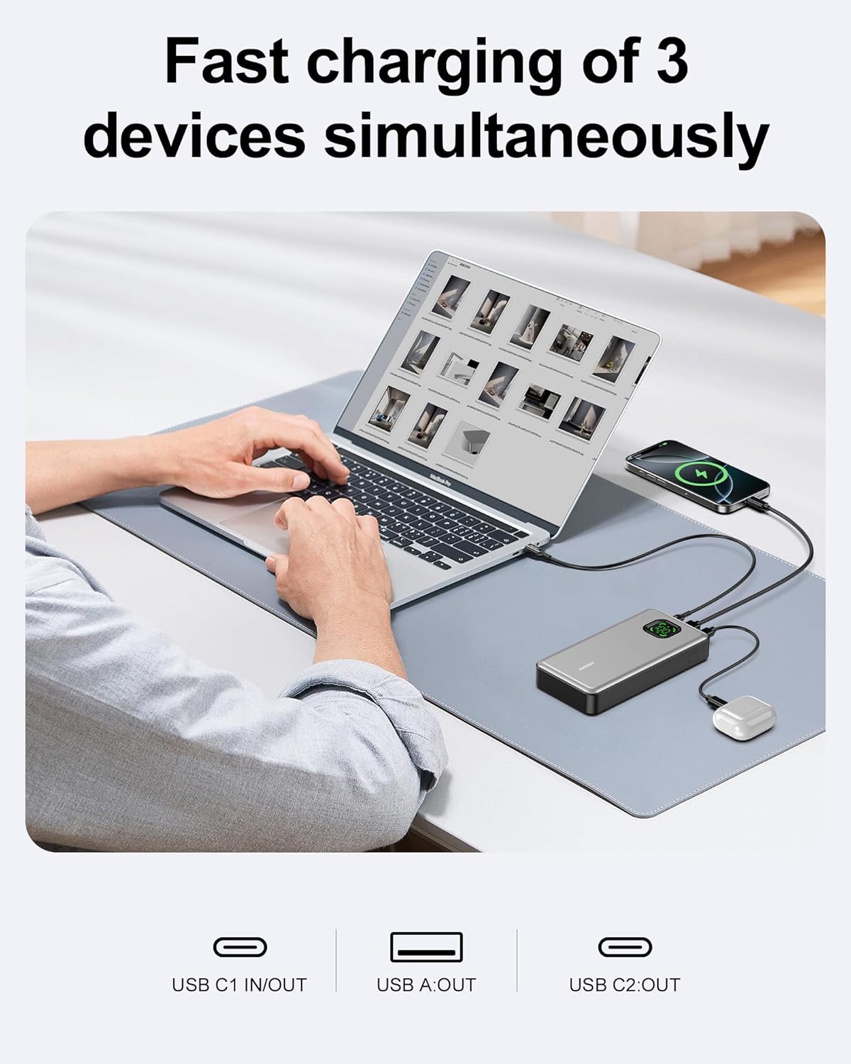 65W Power Bank, 25000mAh Travel Essential USB C Laptop Portable Charger, 100W Total Fast Charging Battery Pack