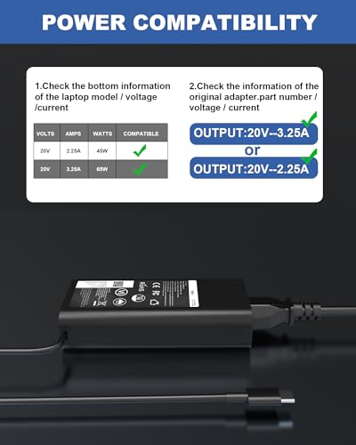 65W USB C AC Adapter Laptop Charger Compatible with Dell Latitude 3450 5520 7420 5420 5550 5450 5440 5430 5540 5530 7440 Inspiron 14 16 XPS 13