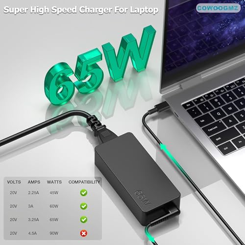 65W USB C Laptop Charger Compatible with Lenovo ThinkPad X1 X13 T14 T15 E14 E15 T480s T490 E480 Yoga 7i 9i Thinkbook 13s 14 15 16 Plus G4 65W 45W