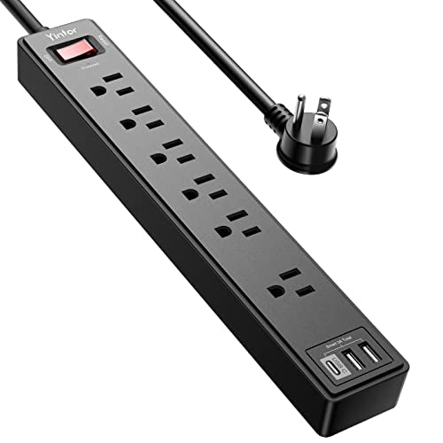 6Ft Power Strip Surge Protector - Yintar Extension Cord with 6 AC Outlets and 3 USB Ports for for Home, Office, Dorm Essentials, 1680 Joules (Black)