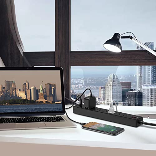 6Ft Power Strip Surge Protector - Yintar Extension Cord with 6 AC Outlets and 3 USB Ports for for Home, Office, Dorm Essentials, 1680 Joules (Black)
