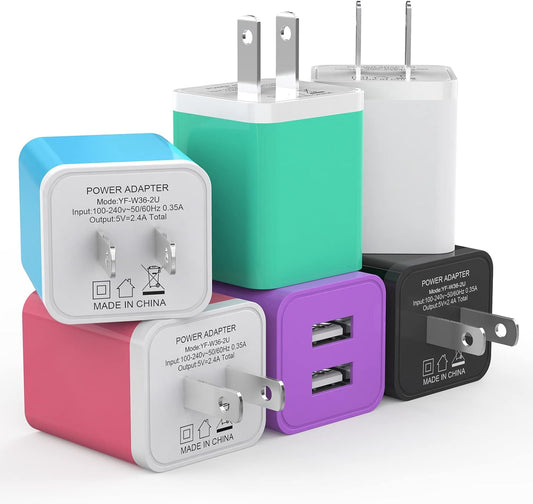6Pack USB Wall Charger, iGENJUN 2.4A Dual USB Port Cube Power Plug Adapter Fast Phone Charger Block Charging Box Brick