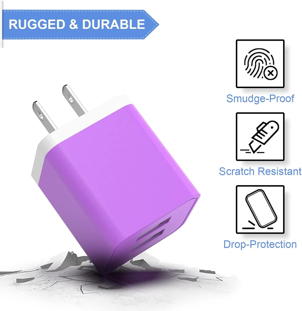 6Pack USB Wall Charger, iGENJUN 2.4A Dual USB Port Cube Power Plug Adapter Fast Phone Charger Block Charging Box Brick
