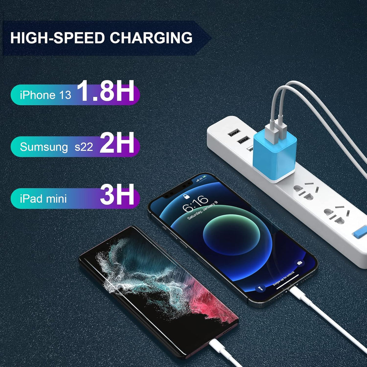 6Pack USB Wall Charger, iGENJUN 2.4A Dual USB Port Cube Power Plug Adapter Fast Phone Charger Block Charging Box Brick