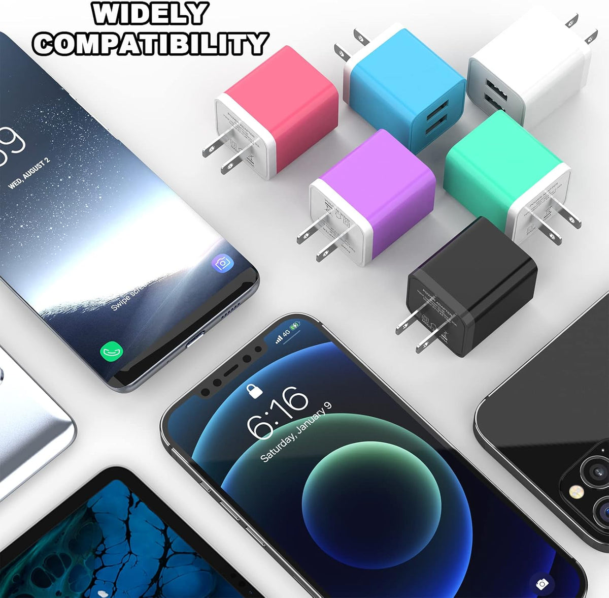 6Pack USB Wall Charger, iGENJUN 2.4A Dual USB Port Cube Power Plug Adapter Fast Phone Charger Block Charging Box Brick