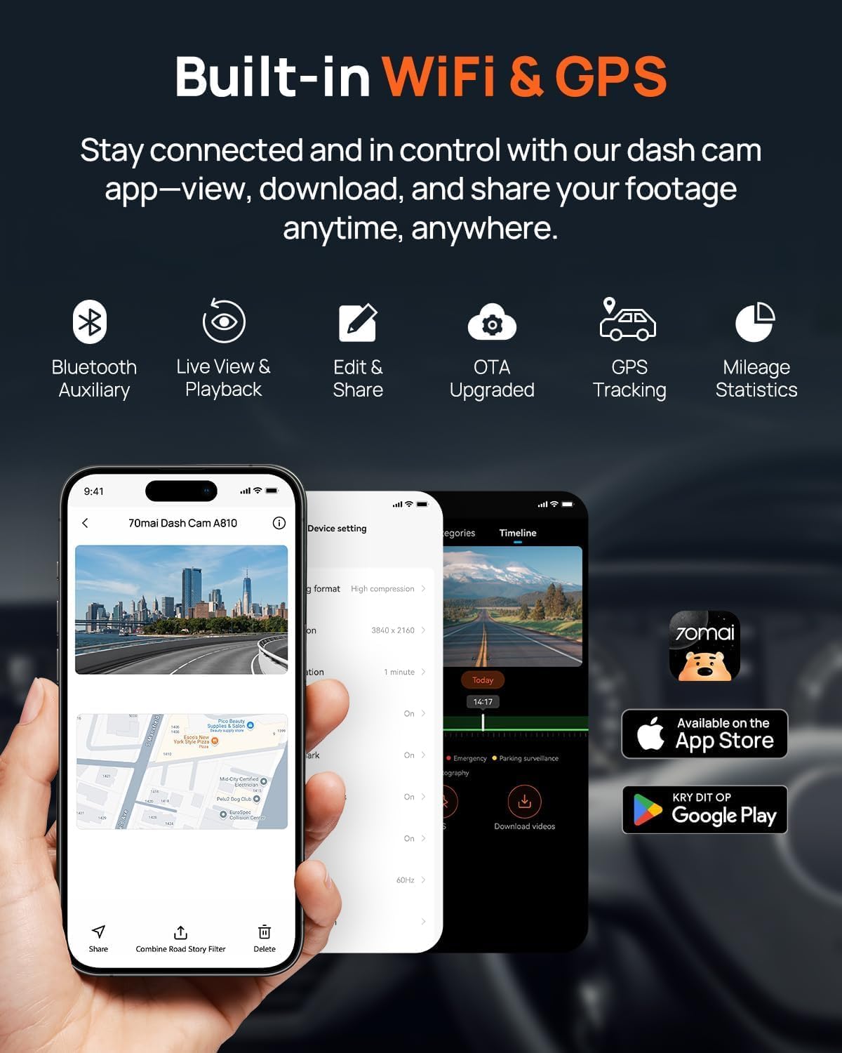 70mai 4K Dash Cam Front and Rear, 4K+1080P Dual STARVIS 2 Car Dash Camera for Cars, 4G LTE Remote Access, AI Motion Detection, WiFi 6, 5 GPS, 24H Parking Mode, HDR Night Vision, Voice Control, ADAS