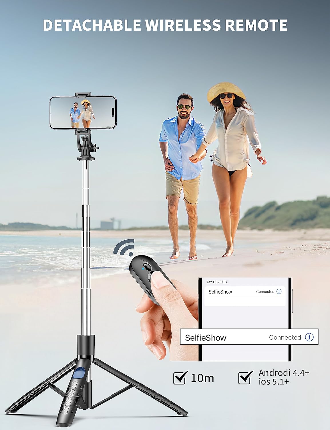 71" Phone Tripod & Selfie Stick, All in One Extendable Cell Phone Tripod with Wireless Remote, Tripods Stand for iPhone & Travel Selfie Stick 360°