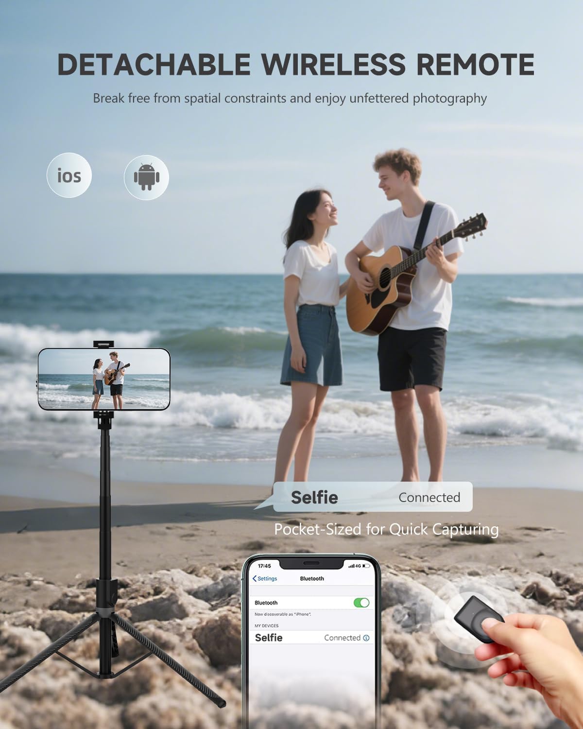 71” Phone Tripod & Selfie Stick, Portable All in One Extendable Cell Phone Tripod Stand, with Wireless Remote Control