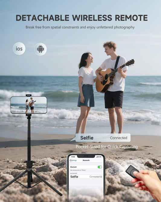 71” Phone Tripod & Selfie Stick, Portable All in One Extendable Cell Phone Tripod Stand, with Wireless Remote Control