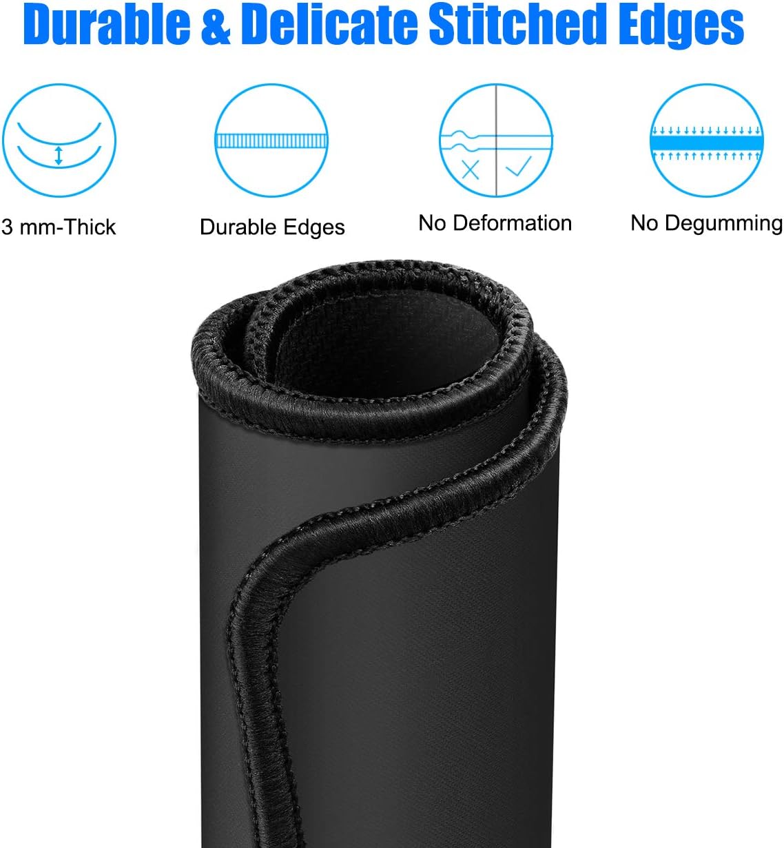 JIKIOU Mouse Pad with Non-Slip Rubber Base, Premium-Textured & Washable Computer Mousepad with Stitched Edges, Mouse Pads for Computers, Laptop, Gaming, Office & Home, 10.2 x 8.3 in, Black