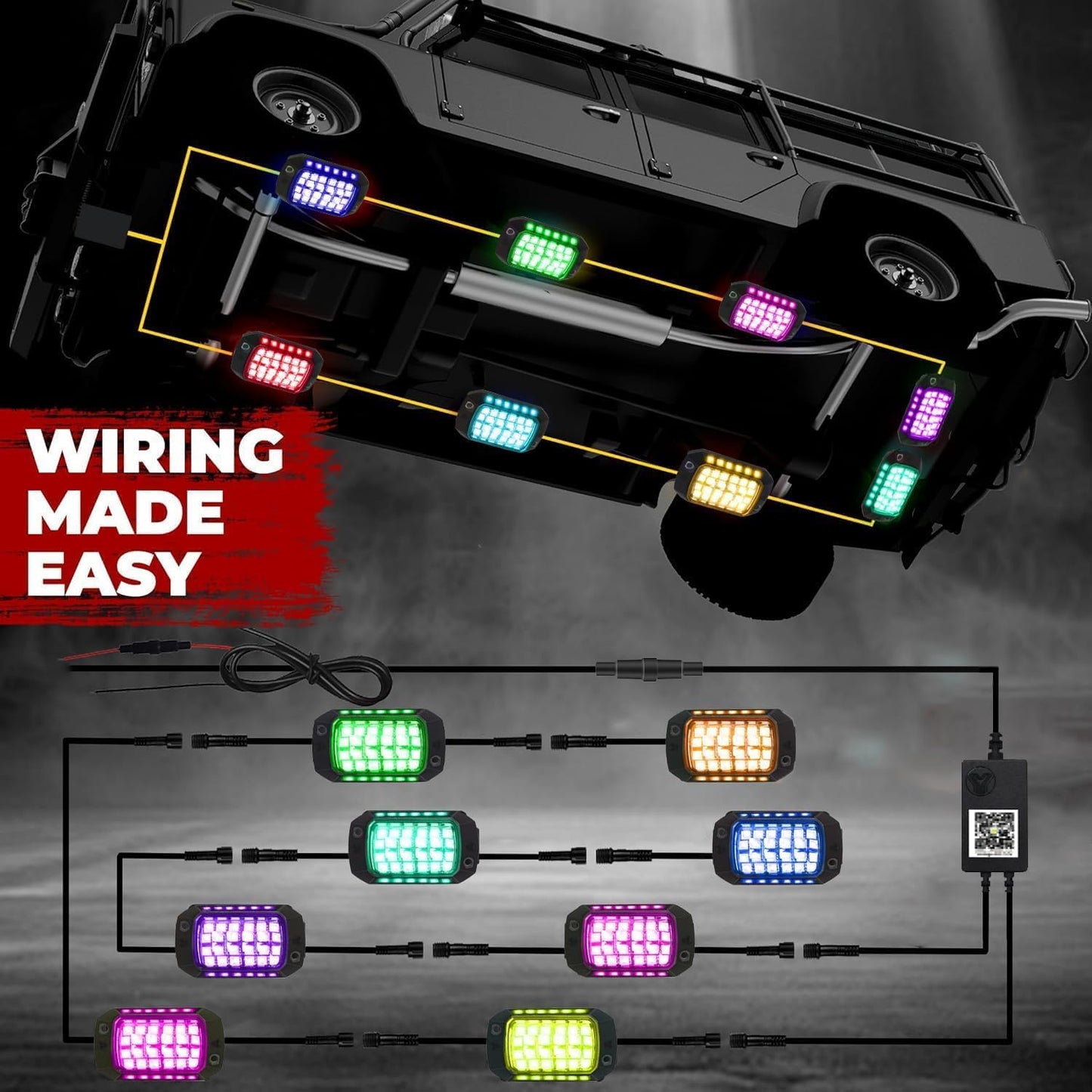 Rock Lights for Trucks, 10 Pods RGB LED Rock Lights with APP/Remote Control & Music Mode, High Bright Multilcolor Waterproof IP68 Rock Neon Light Kits for Pickup Off Road RZR SUV ATV UTV Car