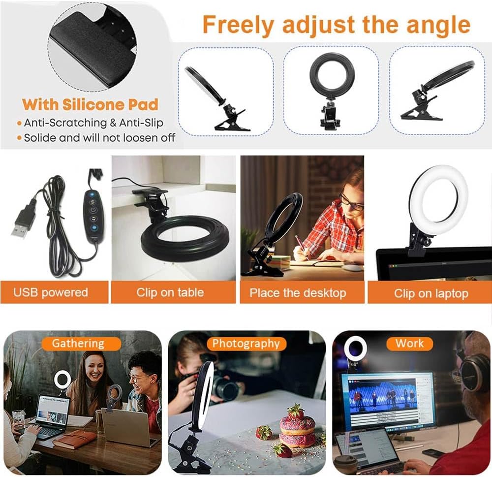 LED Ring Light Video Conference Lighting Kit, Dimmable 3200K–6500K Clip-On Light for Laptop, Phone & Monitor (Black)