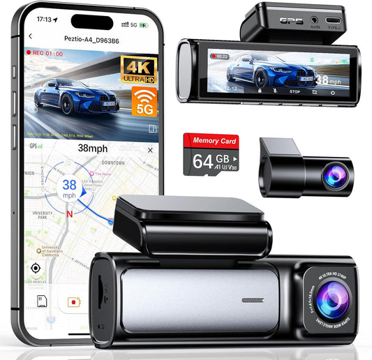 Affver 4K+2.5K Dash Cam Front and Rear, Built-in 5G WiFi 6 GPS Dual Dashcam | 64GB Card Included, 3.59" IPS Screen, APP Control, G-Sensor, Loop Recording, 24H Parking Mode, Night Vision, Car Dash Camera