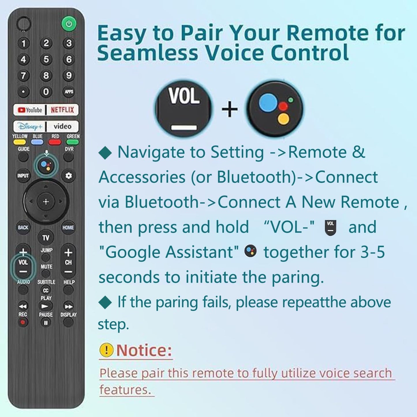 Replacement for Sony TV Remote, for All 2019-2025 Sony Remote Control for Bravia Smart TV with Voice Control. for Bravia XR/XBR/KD/K Series Google/Android TVs. 1-Year Warranty.