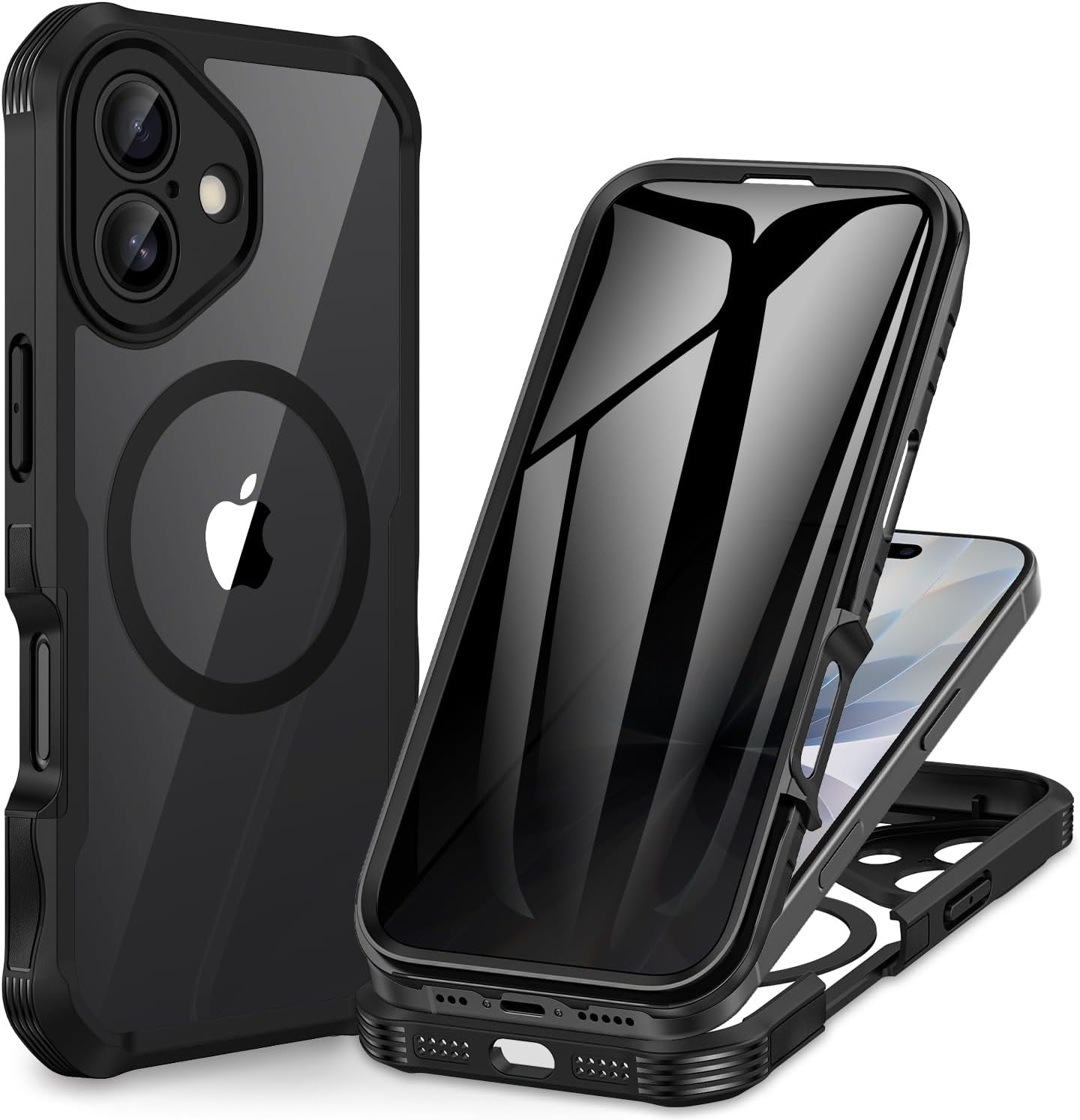 CENHUFO Magnetic Privacy for iPhone 17 Case [Compatible with Magsafe] Full Body Phone Case Built-in 9H Tempered Glass Privacy Screen Protector Camera Protection Shockproof Bumper Clear Cover -Black