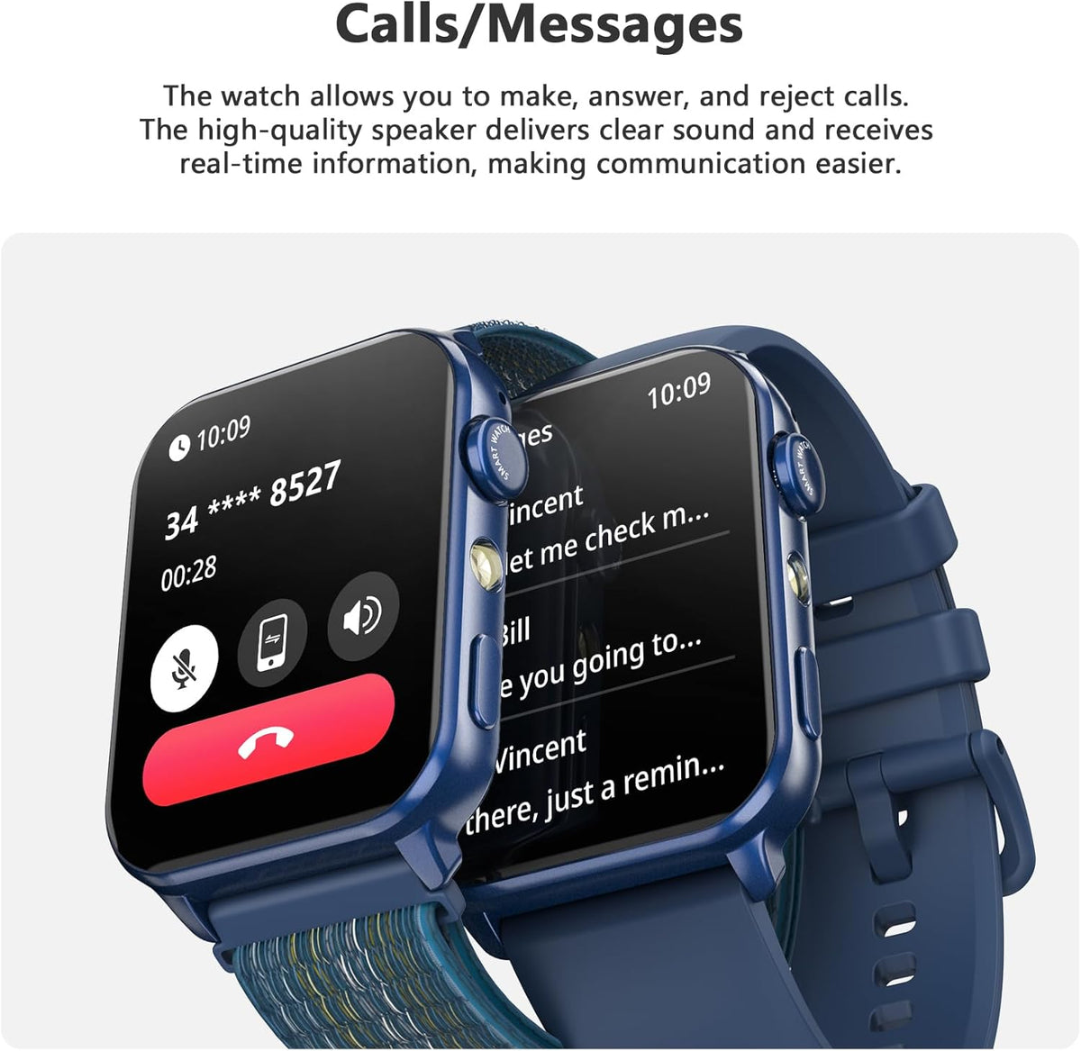 Blackview Smart Watch for Men Women,1.91" HD Touchscreen Fitness Watch with Flashlight, Bluetooth Notifications/Make Calls, Heart Rate/Sleep Monitor/2 Straps, Fitness Watch for Android/iPhone