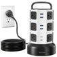 Power Strip Tower JACKYLED Surge Protector Electric Charging Station with 13A 12 Outlets 6 USB Ports Heavy Duty Extension Cord for Home Office Computer Nightstand Laptop Phone White Black