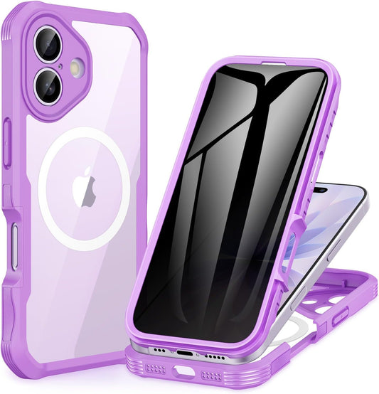 CENHUFO Magnetic Privacy for iPhone 17 Case [Compatible with Magsafe] Full Body Phone Case Built-in 9H Tempered Glass Privacy Screen Protector Camera Protection Shockproof Clear Cover -Rose Pink