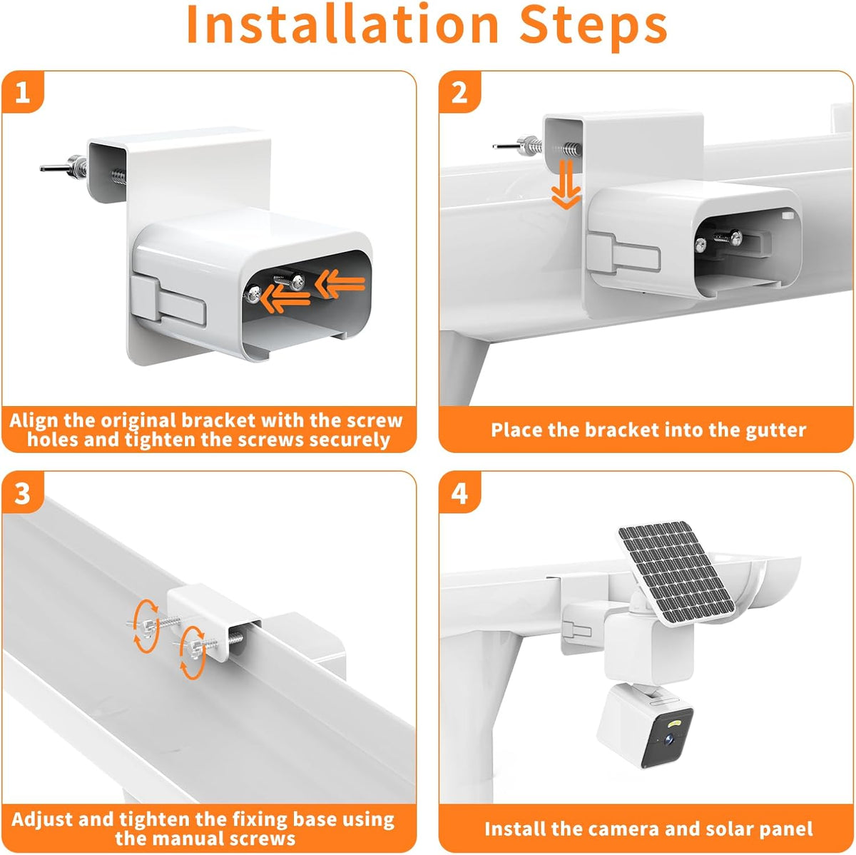 Gutter Mount Compatible with WYZE Solar Cam Pan, No-Drilling Metal Security Camera Bracket Mounting for Outdoor Use - White