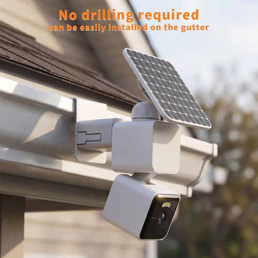 Gutter Mount Compatible with WYZE Solar Cam Pan, No-Drilling Metal Security Camera Bracket Mounting for Outdoor Use - White