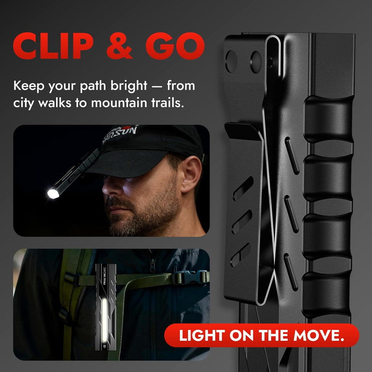 WARSUN T9 PRO Rechargeable EDC Flashlight – 1500 Lumens LED Pocket Flashlight, Magnetic Work Light with Clip for Dog Walking, Camping, Hiking, Car Repair, Night Walking and Everyday Carry