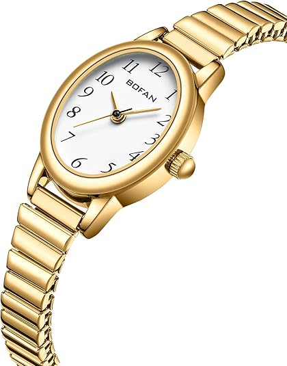 BOFAN Small Gold Watch for Women – Easy Read Quartz, Stainless Steel Expansion Band, Waterproof