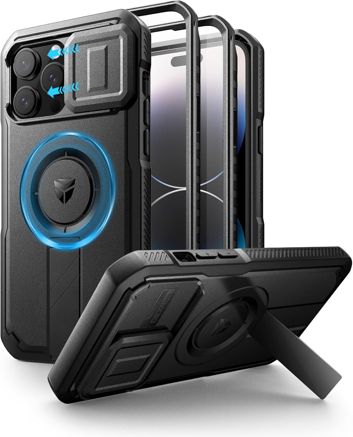 Dexnor for iPhone 14 Pro Max Case with Slide Camera Cover & Adjustable Kickstand & Built-in Screen Protector, Magnetic Rugged Shockproof Bumper Cases Heavy-Duty Magnetic Protective Cover,Black