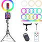 10" Selfie Ring Light with 73" Tripod Stand & 1 Phone Holder, LED Camera Ringlight with 48 RGB Colors Modes & Musical Rhythm Mode and 12 Brightness Dimmable for TikTok/Makeup/Photography/Vlog