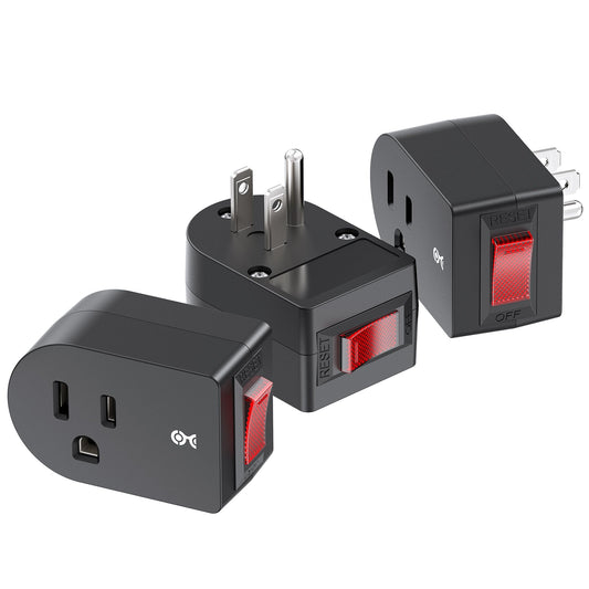 [ETL Listed] Cable Matters 3-Pack Grounded Outlet Switch with On Off, Plug Switch On Off, Single Outlet Adapter, Black