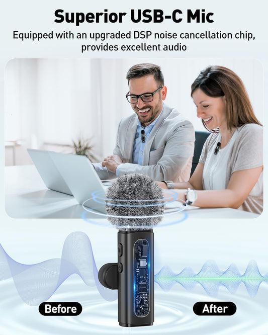 USB C Lavalier Microphone Wireless Mini Mic for Type-C Android Phone/Tablet/PC Video Recording Clip-on Mics with Rotatable Clip&Denoise Recording, Ideal for Vlog Tiktok Youtube Podcast Content Creator