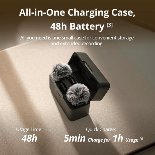 DJI Mic Mini (2 TX + 1 RX + Charging Case), Wireless Lavalier Microphone for iPhone/Camera/Android, Ultralight, Detail-Rich Audio, 48h Use, Noise Cancelling, Automatic Limiting, Vlog, Streaming
