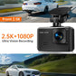 Dash Cam Front and Rear, 2.5K+1080P Dual Dash Camera for Cars, 2’’ Display Mini Car Camera, G-Sensor Dashcam, Night Vision, 24H Parking Mode, Loop Recording, 170°Wide Angle, 32GB Card Included