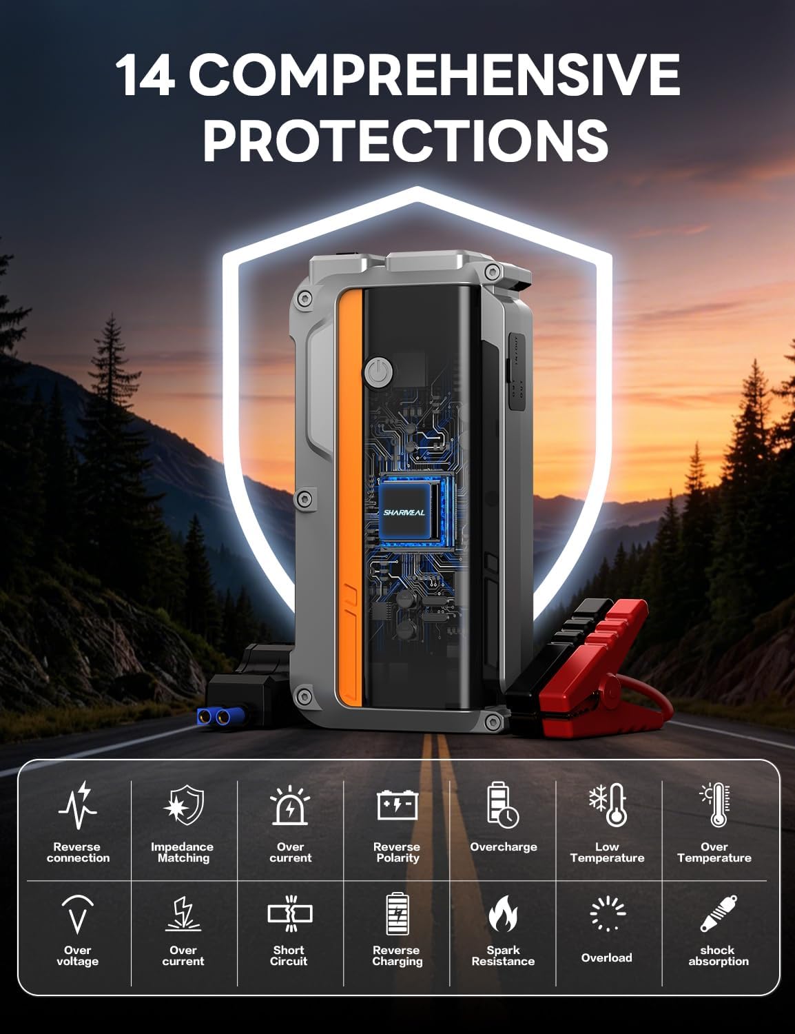 Sharmeal Jump Starter 6000A, 12V Car Battery Jump Starter (Up to All Gas or 10.0L Diesel Engine), Battery Booster with 3 Modes Flashlight and Jumper Cable