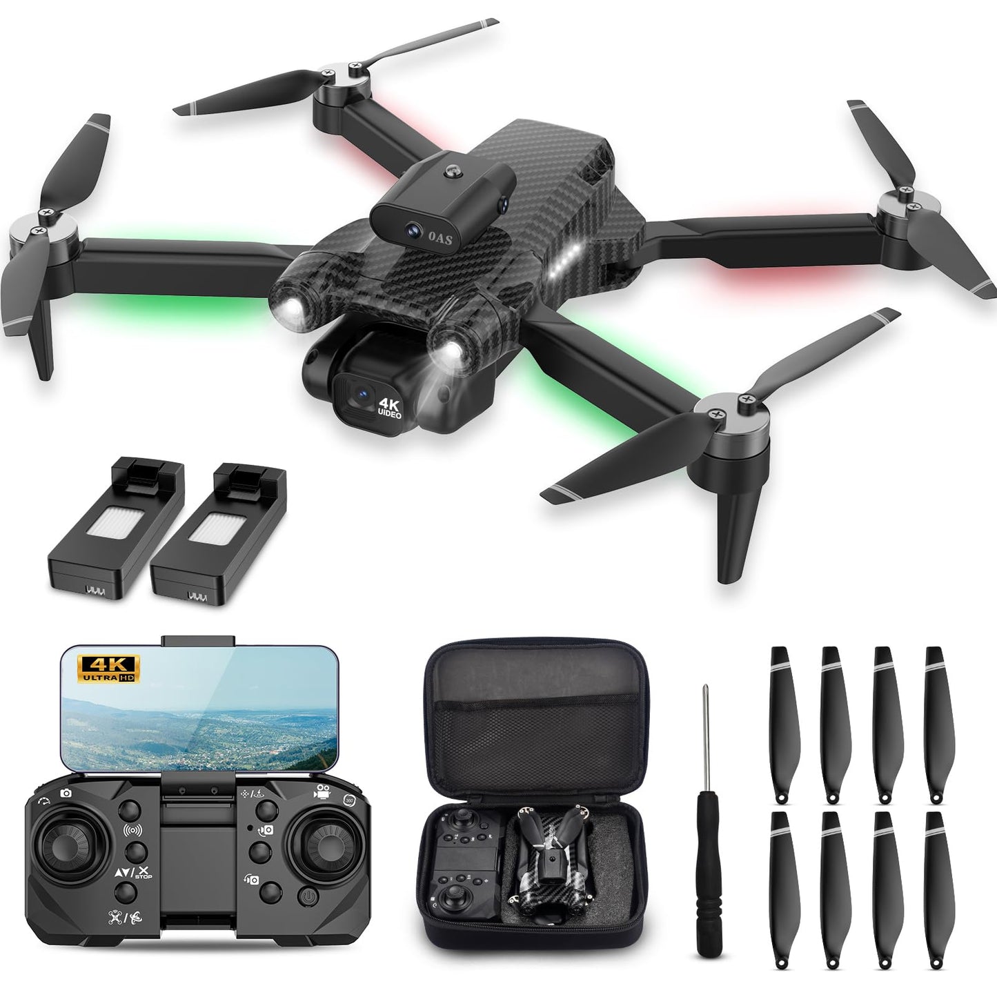 MSMV 4K Camera Drone for Adults Kids, Wireless RC Toys, Small Drone with Emergency Stop, One Button Return, Stable Altitude Hold, APP Control, 360° Flips, 2 Batteries & Carrying Case, Charcoal Black