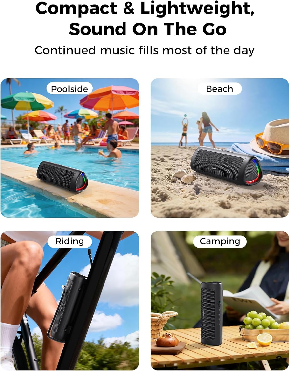Bluetooth Speaker with HD Sound, Portable Wireless, IPX5 Waterproof, Up to 20H Playtime, TWS Pairing, BT5.3, for Home/Party/Outdoor/Beach, Electronic Gadgets, Birthday Gift (Black)