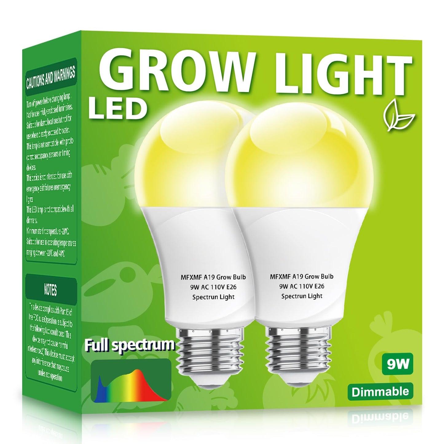 2 Pack LED Grow Light Bulbs A19 – Full Spectrum 9W E26 for Indoor Plants