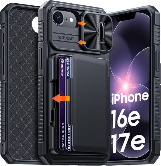 for iPhone 17e Case/iPhone 16e Case Wallet, Built-in Card Holder (4-5 Cards), RFID Blocking,Camera Control Button, Slide Camera Cover, Shockproof Rugged Phone Case for iPhone 17e/16e, Black