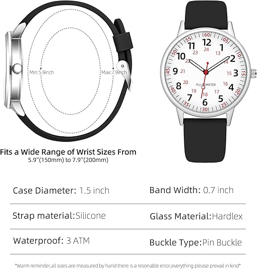 TWOPTION Nurse Watch for Women Waterproof Analog Silicone Watch with Second Hand Nursing Watch