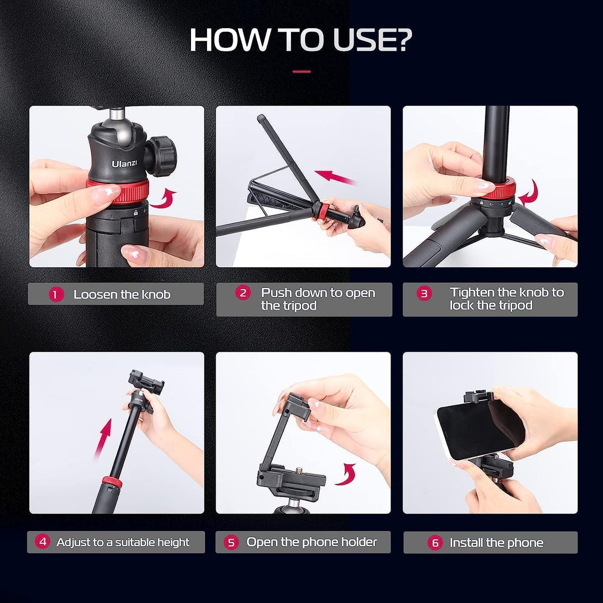 ULANZI MT-44 Extendable Phone Tripod, 59" Selfie Stick Vlog Stand with 2 in 1 Phone Clip, 360° Ball Head Camera Tripod for iPhone Sony DJI Osmo Nano Action Camera, Lightweight for Travel