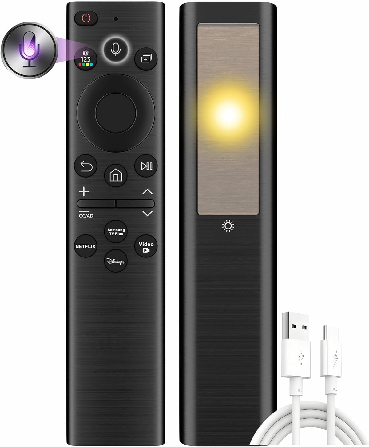Replacement Solar TV Remote for Samsung Smart TV 2025-2019, Rechargeable Universal Samsung Remote, Fast Charging, Solarcell, Free USB C Cable, Voice, Bluetooth. 2-Year Warranty