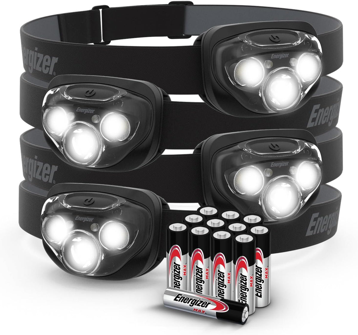 Energizer PRO-260 LED Headlamp (4-Pack), IPX4 Water Resistant Headlamps, High-Performance Head Light for Outdoors, Camping, Running, Storm, Survival LED Light for Emergencies (Batteries Included)