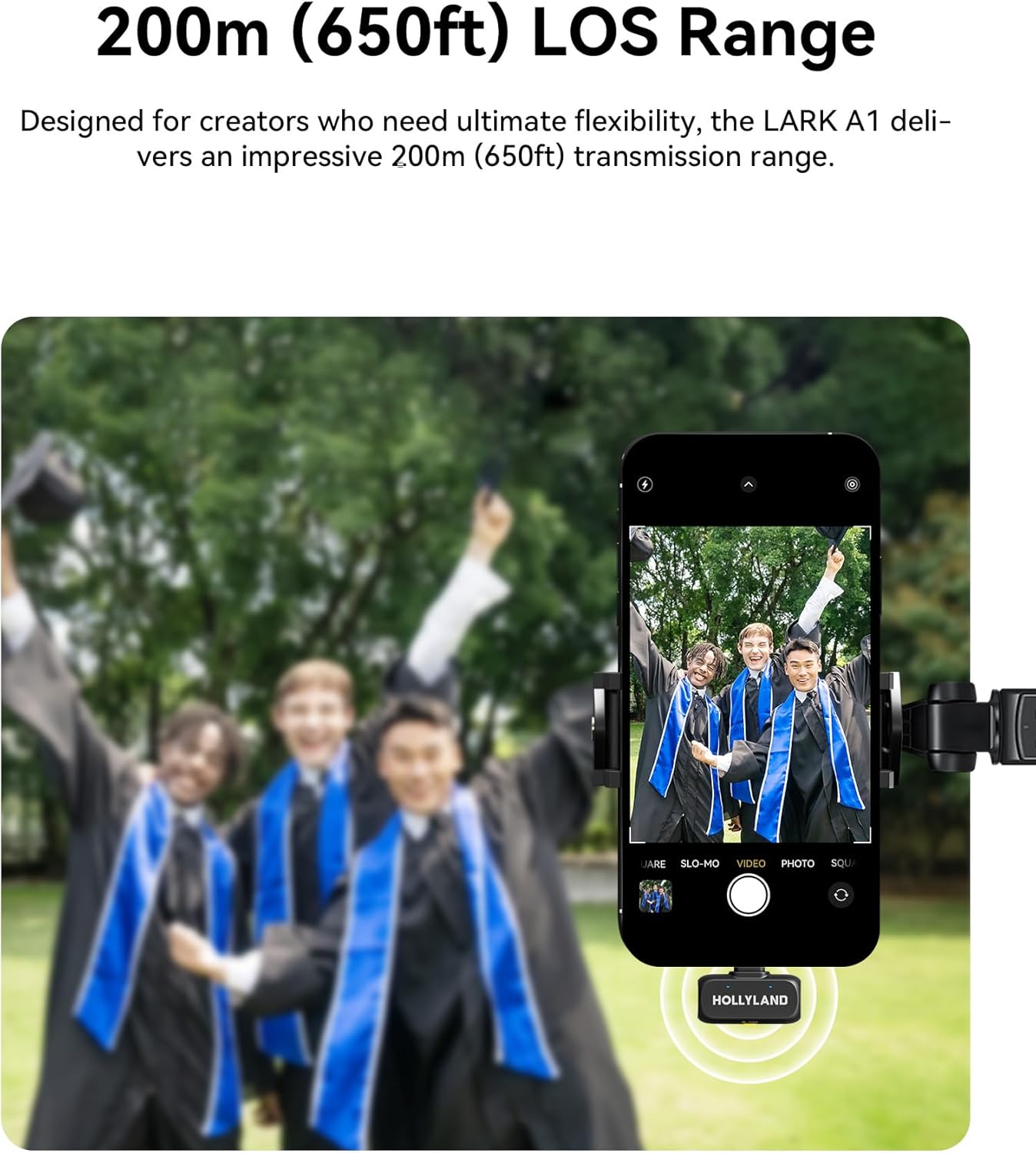 Hollyland Lark A1 Wireless Microphone for iPhone & Android, 48kHz/24-bit Studio Audio, 3-Level Noise Cancellation, 200m Range, Magnetic Mini Mic for Video Recording & Live Streaming (2TX + USB-C RX)