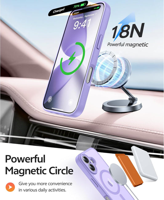 FNTCASE for iPhone 17 Case: [Compatible with Magsafe] Translucent Matte Cases with [Full Camera Protection] [Screen Protector] Military Grade Shockproof Protective Phone Cover - Light Purple