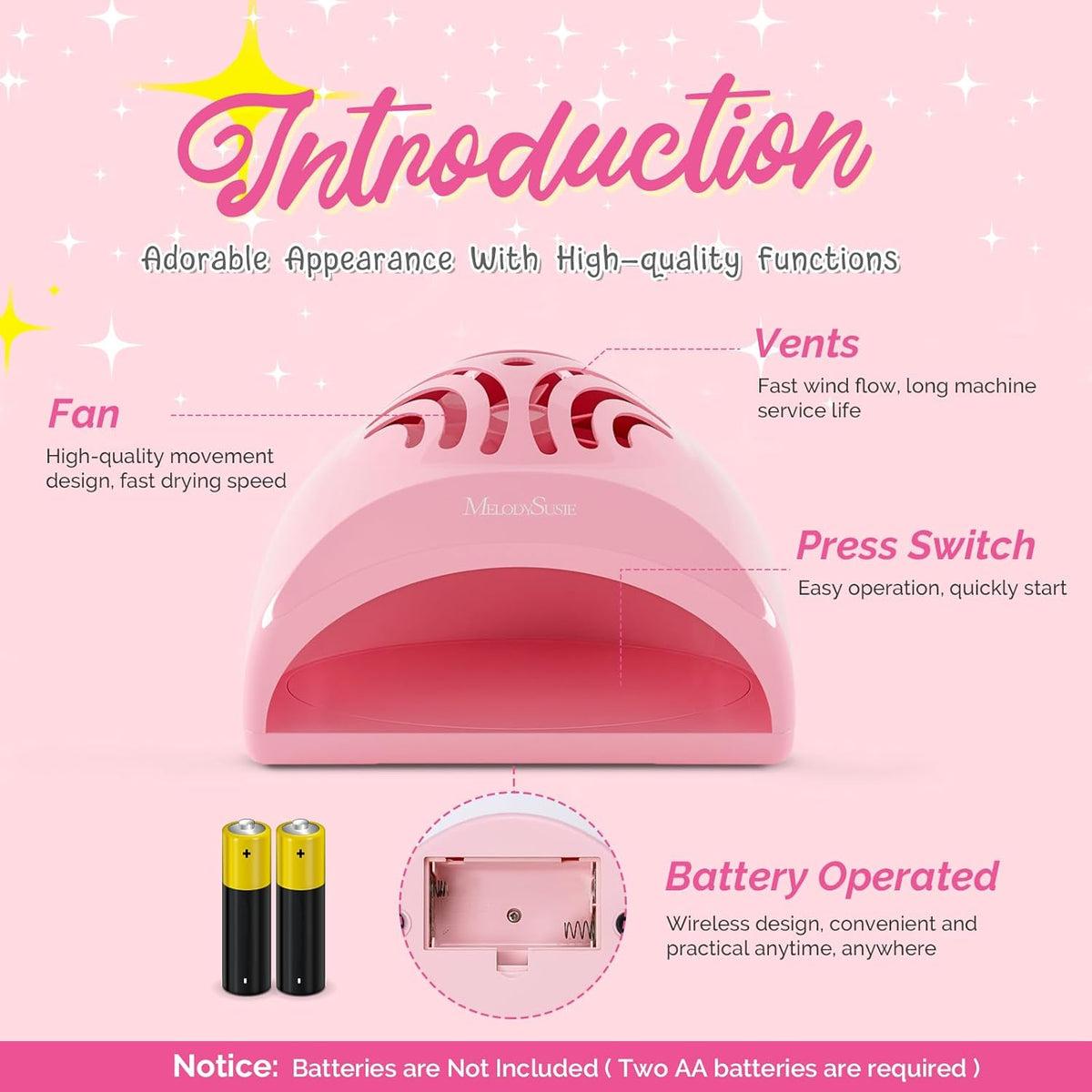 MelodySusie Portable Kids Nail Dryer, Mini Nail Fan Quick Nail Dryer for Regular Polish Manicure Tool, Safe for Hands, Skin, Children's Gift, Great Gift Stocking Stuffers for Girls