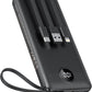 VEEKTOMX 10000mAh Portable Charger with 4 Built-in Cables | Slim Power Bank, USB-C Battery Pack with iPhone & Micro USB, TSA Approved Travel Charger for iPhone, Samsung, Android, Black
