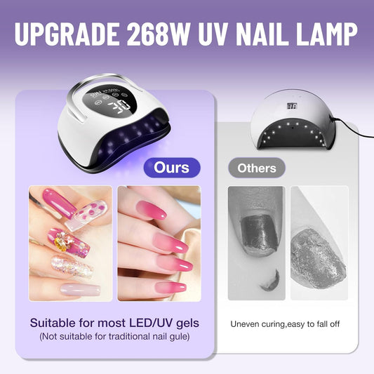 268W UV LED Nail Lamp, 2026 Upgrade UV Light for Gel Nails with 57 Beads, Nail Dryer with 4 Timer Setting & LCD Touch Display, Professional Nail Lamp – Best Gifts
